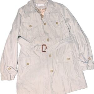 Perry Ellis Cream Tan Water Resistant Trench Coat with Belted Waist